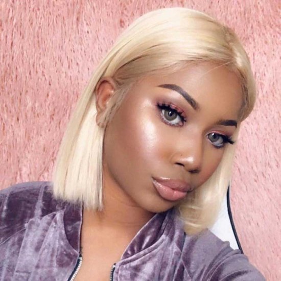150 Density Malaysian Straight 613 Bob Wig Real Human Hair Blonde